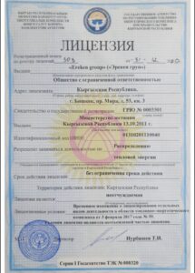 Лицензия на производство тепловой энергии Серия I ТЭК №000318